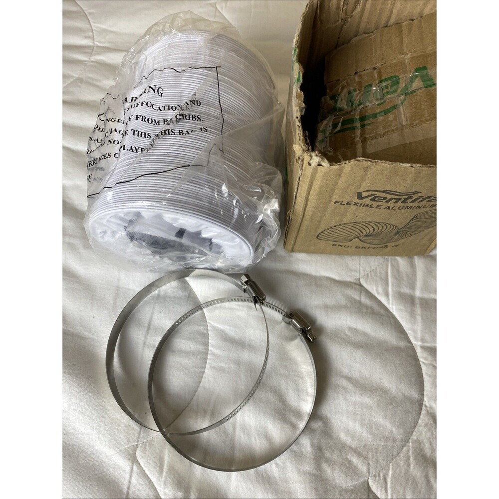 Ventifan Dryer Vent Hose Flexible Aluminum Foil PVC 4IN 8FT White W/Hose Clamps
